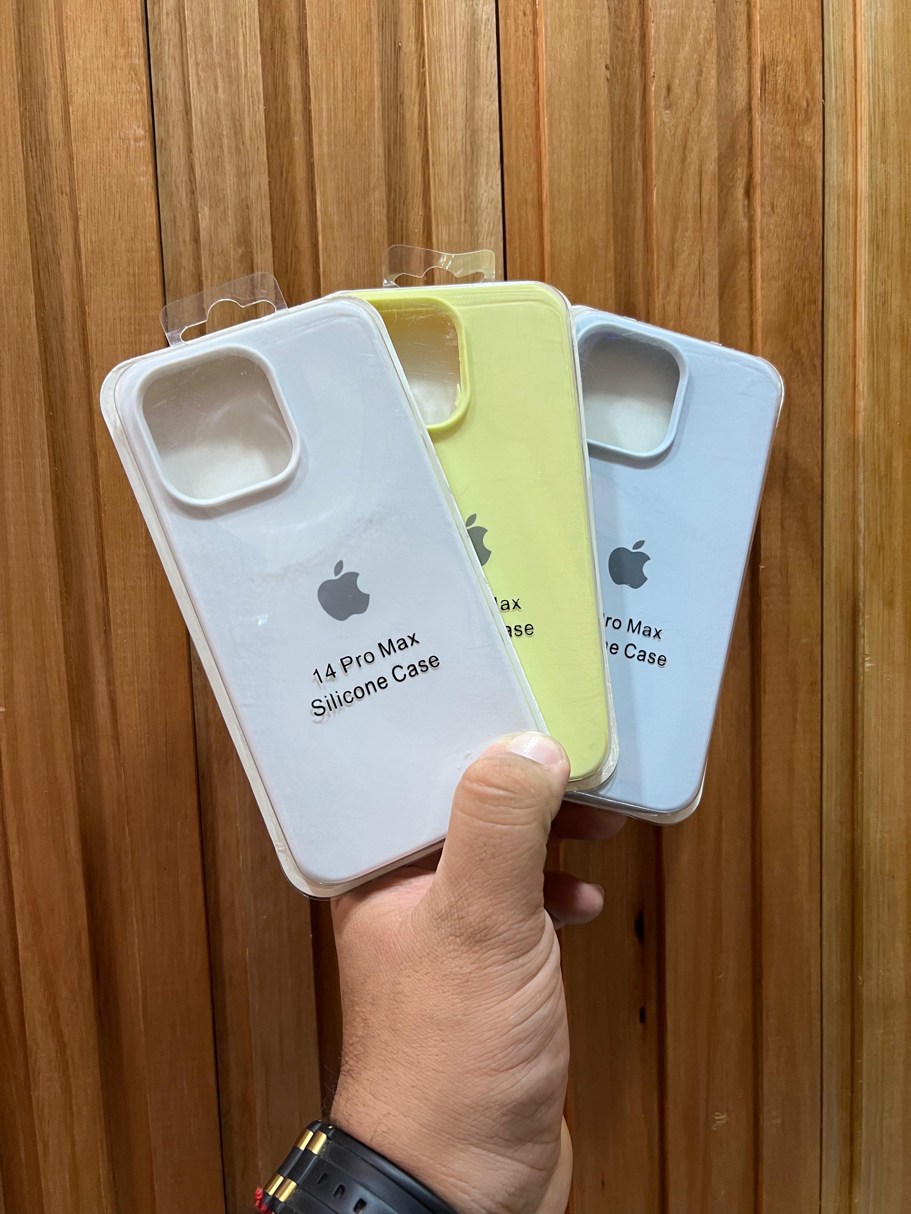 Funda Silicona iPhone 14 Pro Max Blanco, Amarillo y Celeste - TechZone Store