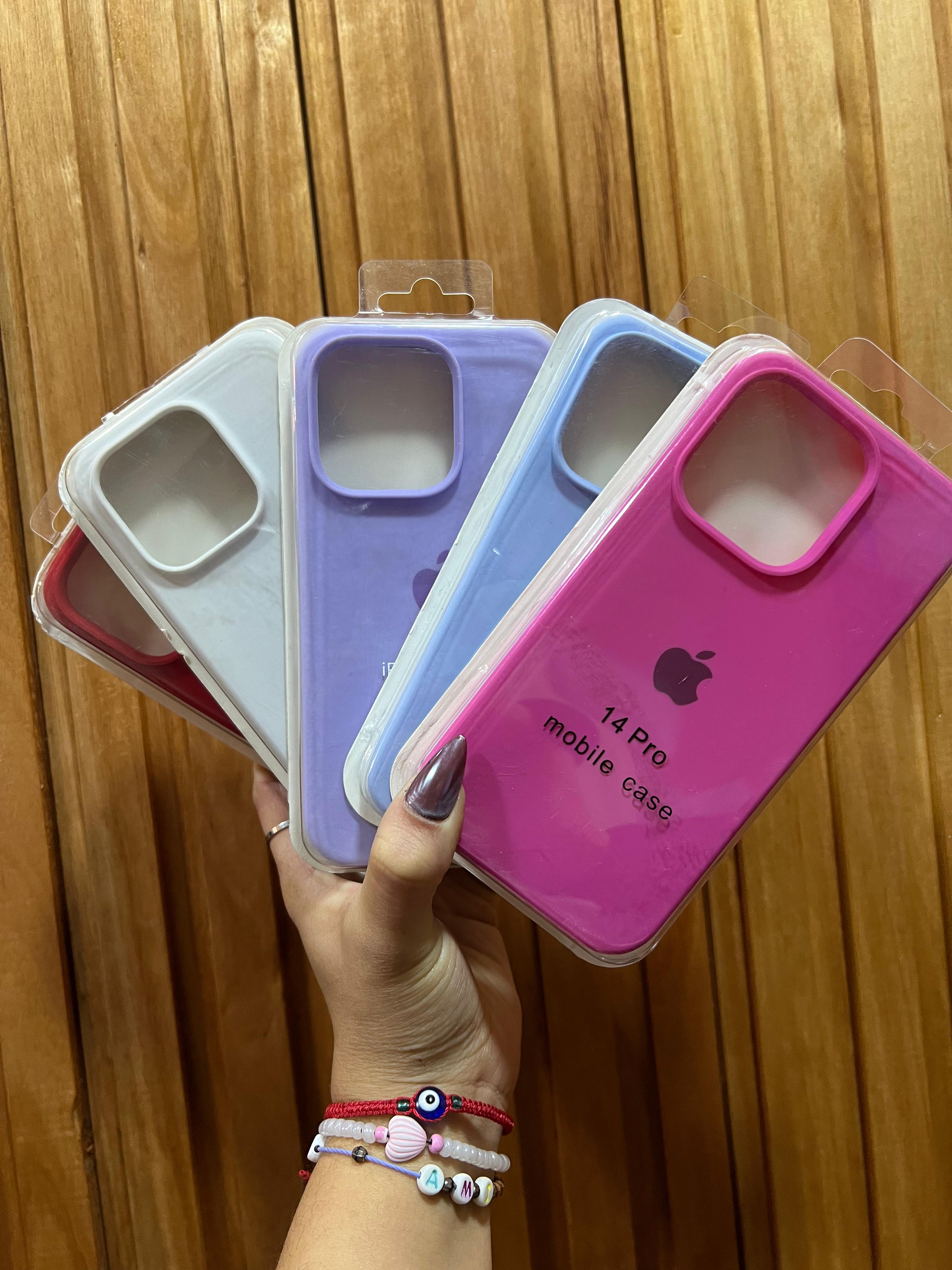 Funda Silicona iPhone 14 Pro Blanco, Morado, Azul Claro y Rosa - Colección premium - TechZone Store