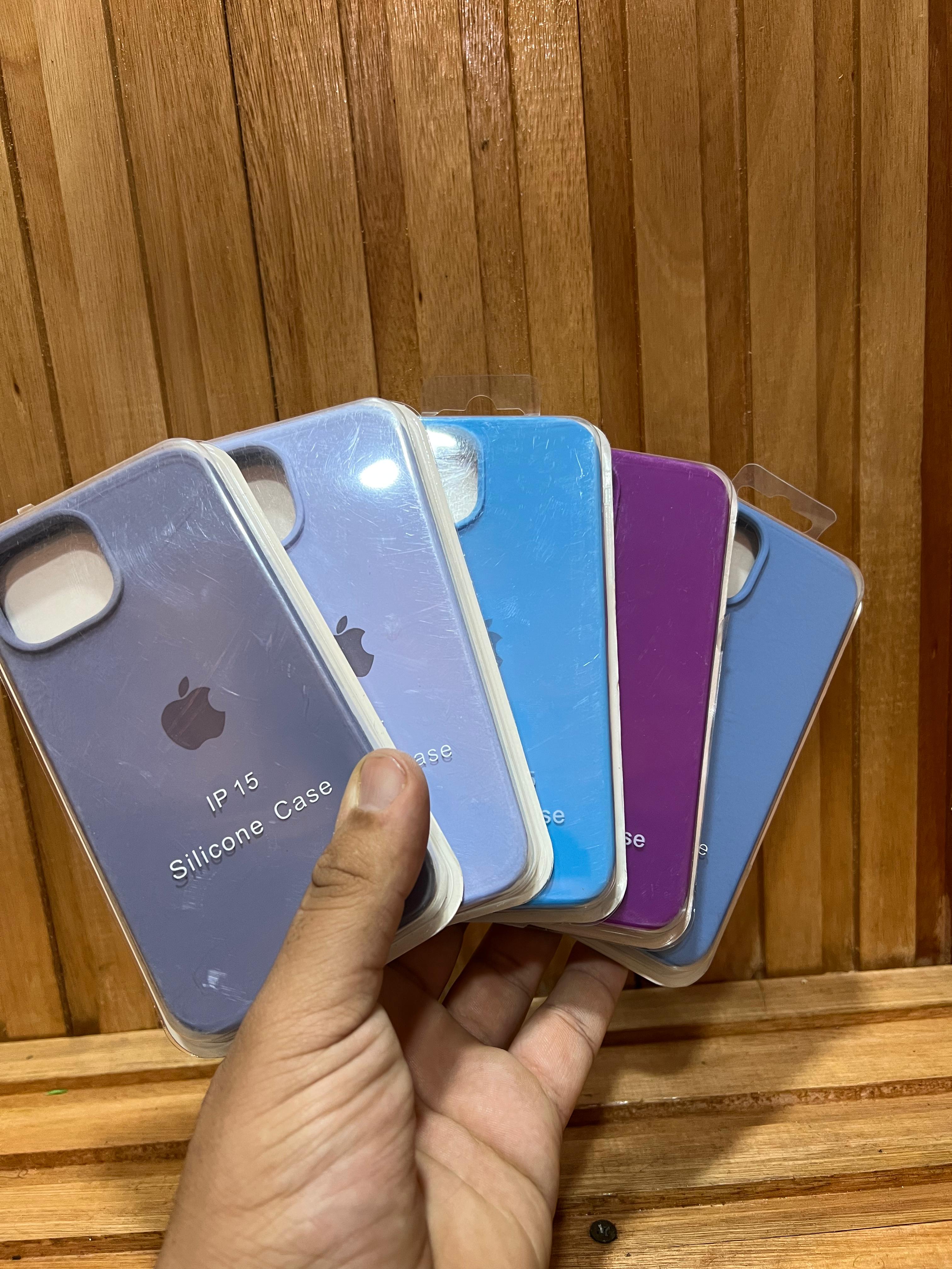 Funda Silicona iPhone 15 Gris, Celeste y Morado - Variedad de colores - TechZone Store