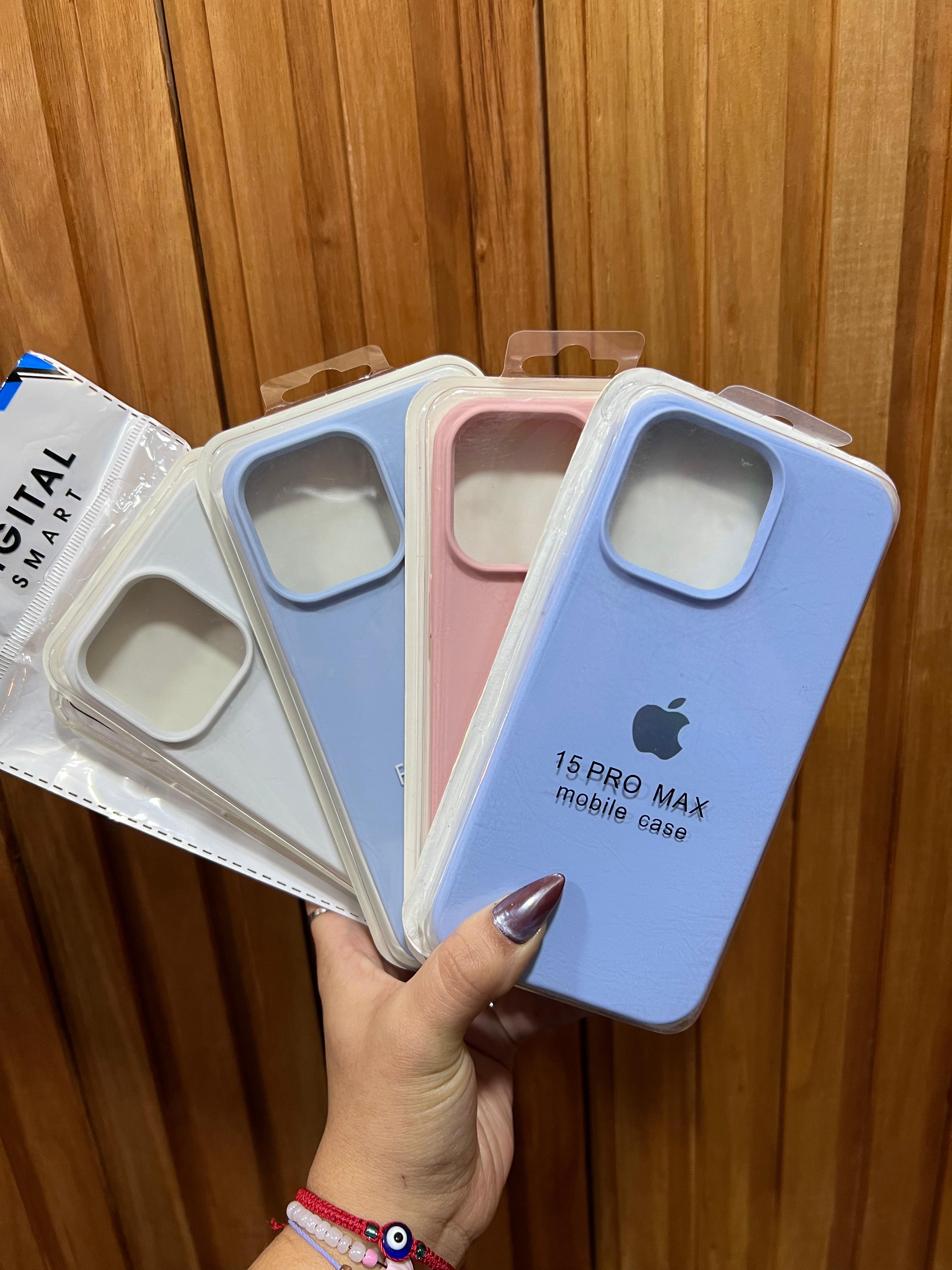 Funda Silicona iPhone 15 Pro Max Blanco, Rosa y Azul - Digital Smart Premium - TechZone Store
